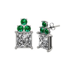 Areli Kare Küpe - Swarovski ve yeşil kuvars 18 ayar beyaz altın küpe #9qnkv7