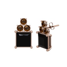 Areli Kare Küpe - Siyah zirkon ve dumanlı kuvars 925 ayar rose altın kaplama gümüş küpe #ac48e0