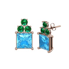 Areli Kare Küpe - Akuamarin ve yeşil kuvars 8 ayar rose altın küpe #bc0luc