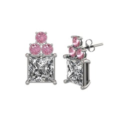 Areli Kare Küpe - Swarovski ve pembe kuvars 14 ayar beyaz altın küpe #bd6qxu