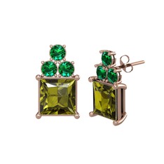 Peridot ve yeşil kuvars 925 ayar rose altın kaplama gümüş küpe