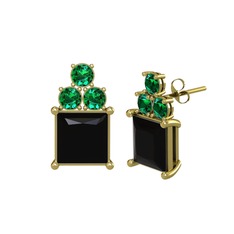 Siyah zirkon ve yeşil kuvars 18 ayar altın küpe