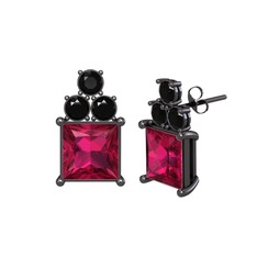 Areli Kare Küpe - Rodolit garnet ve siyah zirkon 925 ayar siyah rodyum kaplama gümüş küpe #d516da