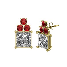 Areli Kare Küpe - Beyaz zirkon ve garnet 18 ayar altın küpe #dqpn7y
