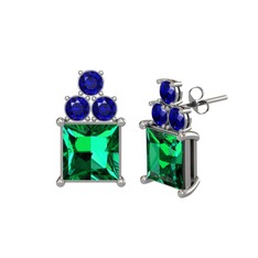 Yeşil kuvars ve lab safir 14 ayar beyaz altın küpe