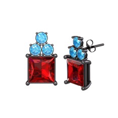 Areli Kare Küpe - Garnet ve akuamarin 925 ayar siyah rodyum kaplama gümüş küpe #ewz4b3