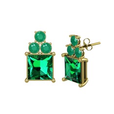 Areli Kare Küpe - Yeşil kuvars ve kök zümrüt 14 ayar altın küpe #exndlq