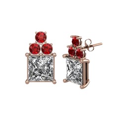 Areli Kare Küpe - Beyaz zirkon ve garnet 8 ayar rose altın küpe #fl9l2d