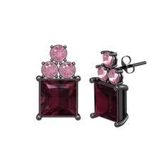 Areli Kare Küpe - Kök yakut ve pembe kuvars 925 ayar siyah rodyum kaplama gümüş küpe #fw0m7i