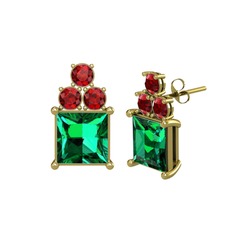 Yeşil kuvars ve garnet 18 ayar altın küpe