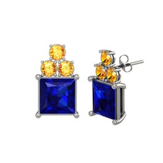 Areli Kare Küpe - Lab safir ve sitrin 925 ayar gümüş küpe #g8lk56