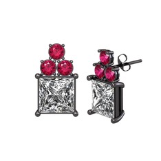 Areli Kare Küpe - Beyaz zirkon ve rodolit garnet 925 ayar siyah rodyum kaplama gümüş küpe #gkmusc