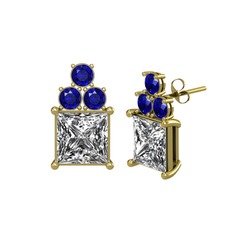 Areli Kare Küpe - Beyaz zirkon ve lab safir 8 ayar altın küpe #gokr6t