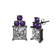 Areli Kare Küpe - Beyaz zirkon ve ametist 925 ayar siyah rodyum kaplama gümüş küpe #gx1lt1