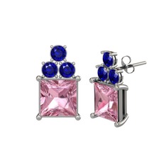 Pembe kuvars ve lab safir 925 ayar gümüş küpe