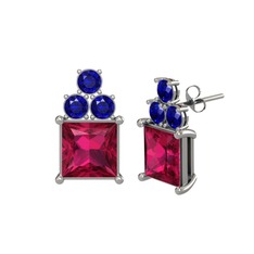 Areli Kare Küpe - Rodolit garnet ve lab safir 925 ayar gümüş küpe #he5xva