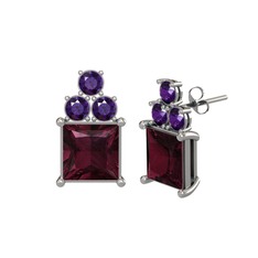 Kök yakut ve ametist 14 ayar beyaz altın küpe