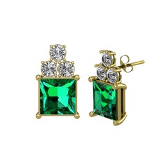Areli Kare Küpe - Yeşil kuvars ve swarovski 18 ayar altın küpe #hm3f54