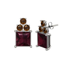 Areli Kare Küpe - Kök yakut ve dumanlı kuvars 18 ayar beyaz altın küpe #iwzqlc