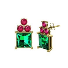 Areli Kare Küpe - Yeşil kuvars ve rodolit garnet 8 ayar altın küpe #j23cdo