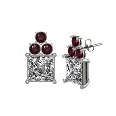 Areli Kare Küpe - Swarovski ve kök yakut 14 ayar beyaz altın küpe #ka1rlg