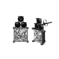 Areli Kare Küpe - Swarovski ve siyah zirkon 925 ayar siyah rodyum kaplama gümüş küpe #khxu6s