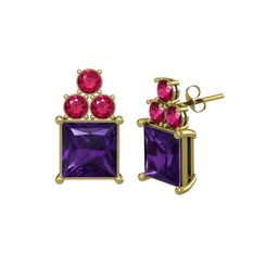 Areli Kare Küpe - Ametist ve rodolit garnet 8 ayar altın küpe #ldijmf