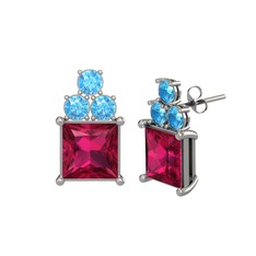 Rodolit garnet ve akuamarin 925 ayar gümüş küpe