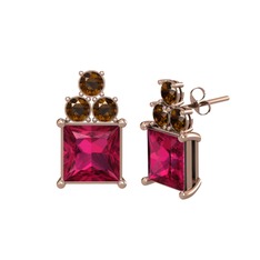 Rodolit garnet ve dumanlı kuvars 14 ayar rose altın küpe