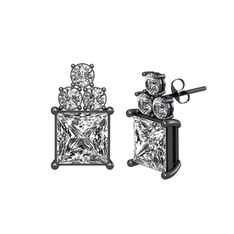 Areli Kare Küpe - Swarovski ve beyaz zirkon 925 ayar siyah rodyum kaplama gümüş küpe #nqx75w