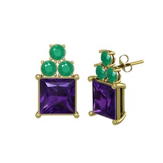 Areli Kare Küpe - Ametist ve kök zümrüt 8 ayar altın küpe #nuc3z1