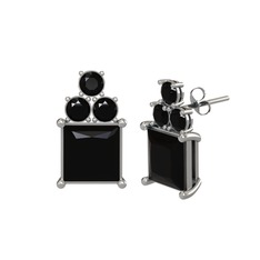 Areli Kare Küpe - Siyah zirkon 14 ayar beyaz altın küpe #o6cy1j