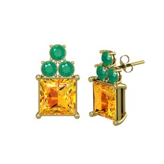 Areli Kare Küpe - Sitrin ve kök zümrüt 8 ayar altın küpe #o6wfui