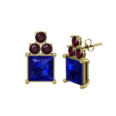 Areli Kare Küpe - Lab safir ve kök yakut 14 ayar altın küpe #p3jfan