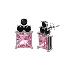 Areli Kare Küpe - Pembe kuvars ve siyah zirkon 14 ayar beyaz altın küpe #pmhfbf