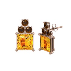 Areli Kare Küpe - Sitrin ve dumanlı kuvars 14 ayar rose altın küpe #pukt6p