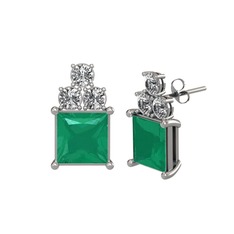 Areli Kare Küpe - Kök zümrüt ve beyaz zirkon 8 ayar beyaz altın küpe #qqdt0u