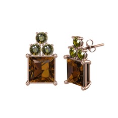 Dumanlı kuvars ve peridot 18 ayar rose altın küpe
