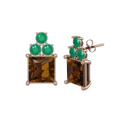 Areli Kare Küpe - Dumanlı kuvars ve kök zümrüt 18 ayar rose altın küpe #rhlgw0