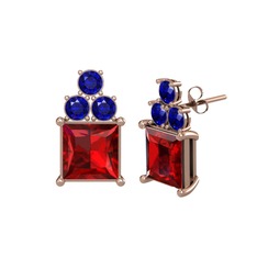 Garnet ve lab safir 18 ayar rose altın küpe
