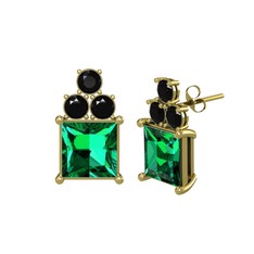 Areli Kare Küpe - Yeşil kuvars ve siyah zirkon 925 ayar altın kaplama gümüş küpe #ruieri