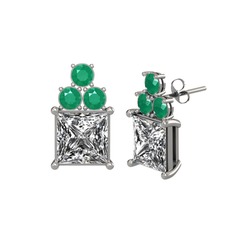 Areli Kare Küpe - Swarovski ve kök zümrüt 8 ayar beyaz altın küpe #s07yof