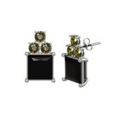 Siyah zirkon ve peridot 8 ayar beyaz altın küpe