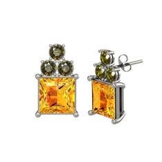 Sitrin ve peridot 8 ayar beyaz altın küpe