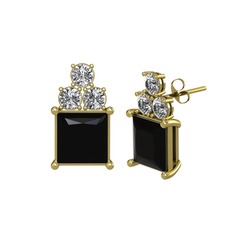 Areli Kare Küpe - Siyah zirkon ve swarovski 14 ayar altın küpe #spfzn