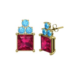 Areli Kare Küpe - Rodolit garnet ve akuamarin 925 ayar altın kaplama gümüş küpe #sqno84