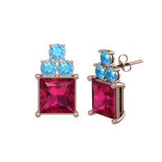 Areli Kare Küpe - Rodolit garnet ve akuamarin 14 ayar rose altın küpe #t7vviu