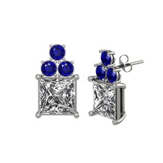 Swarovski ve lab safir 8 ayar beyaz altın küpe
