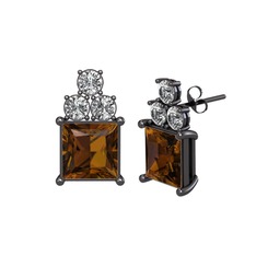 Areli Kare Küpe - Dumanlı kuvars ve swarovski 925 ayar siyah rodyum kaplama gümüş küpe #tlnr3v
