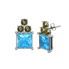 Akuamarin ve peridot 8 ayar beyaz altın küpe